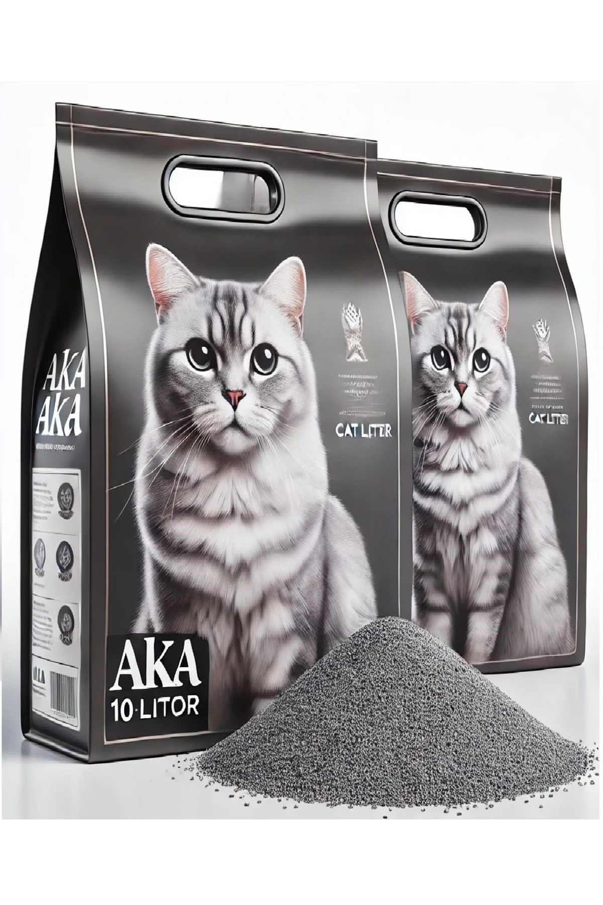 AKACAT 0 Topaklanan Koku Hapseden, Tozsuz Sodyum Karbonlu Bentonit Kedi Kumu 2x10 Lt