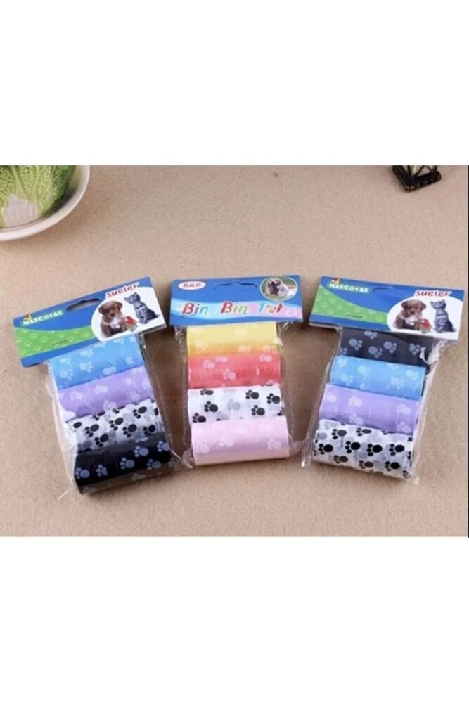 mywarehouse Evcil Hayvanlar Için Pati Desenli Kedi Köpek Kaka Poşeti Torbası 4 Adet Toplam 60 Adet - Görsel 2