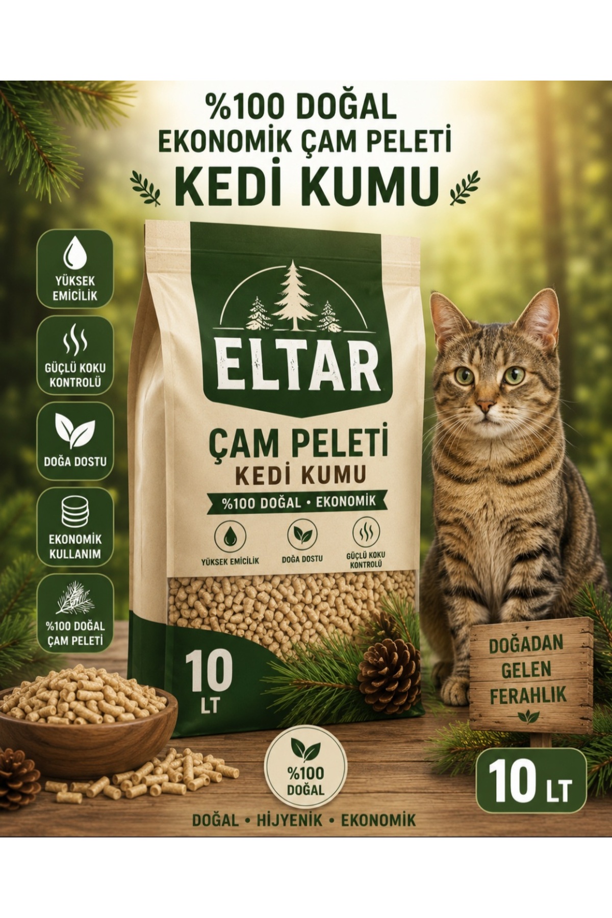 ELTAR 10 lt (5 Kg) Doğal Çam Peleti Kedi Kumu