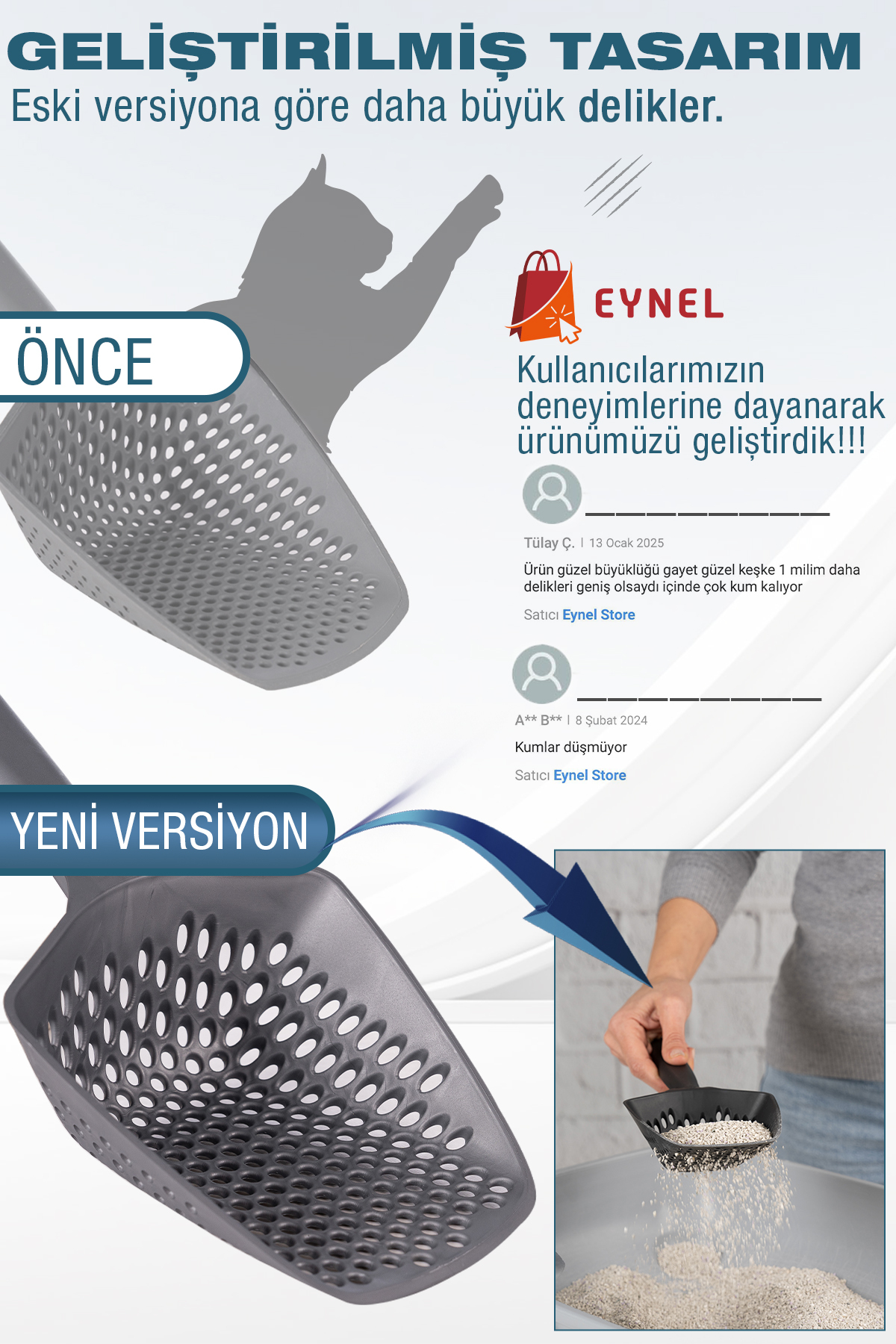 Eynel Küçük Delikli Kedi Kumu Eleme Küreği, Ince Taneli Dar Aralıklı Pet Tuvalet Temizleme Eleği Süzgeç - Görsel 3