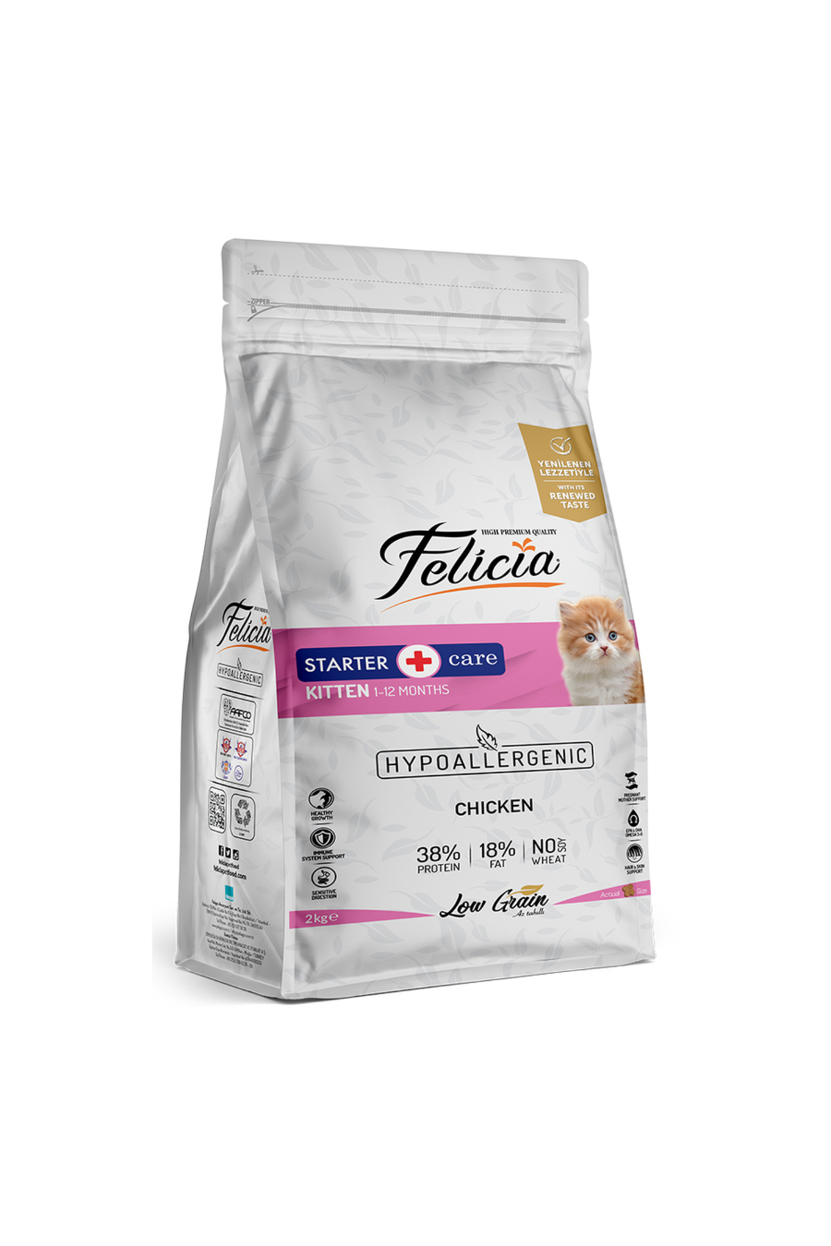 Felicia 2 Kg Yavru Tavuklu Az Tahıllı HypoAllergenic Kedi Maması
