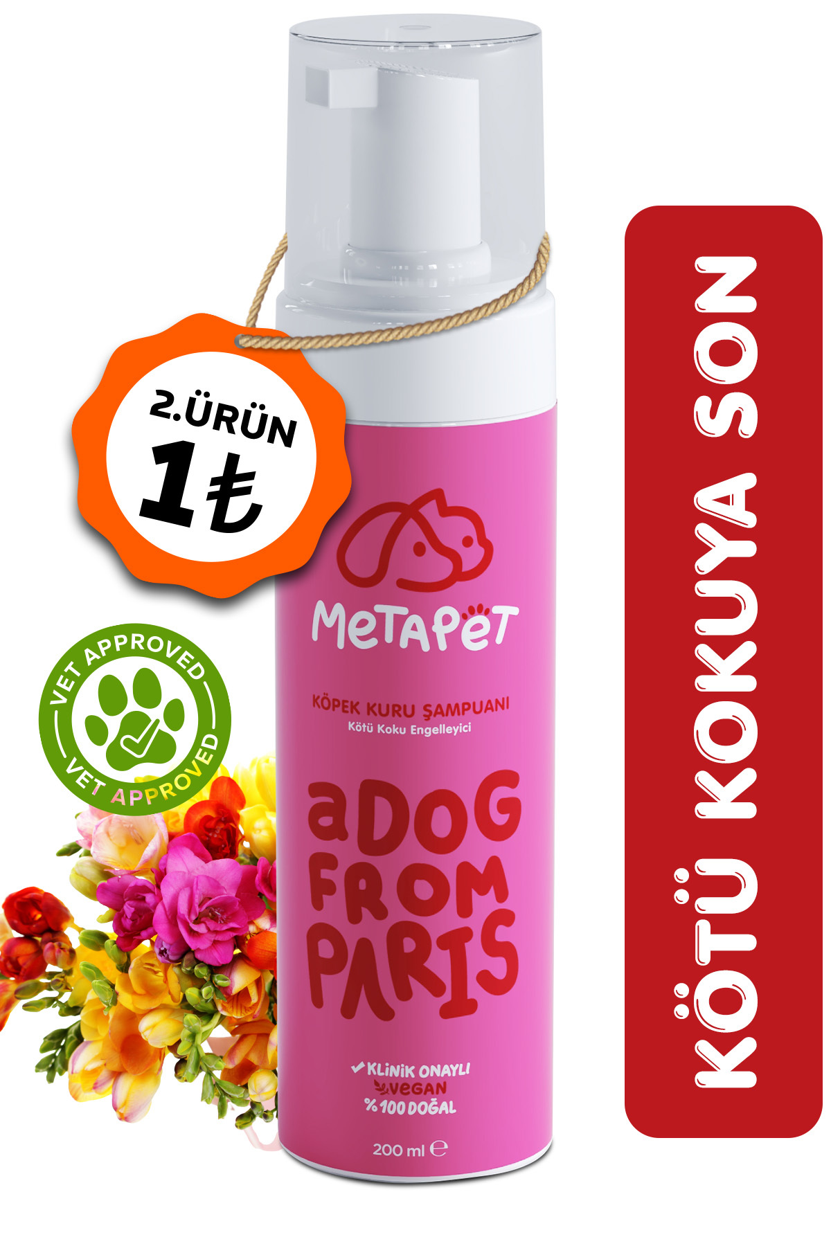 Metapet Koku Giderici Kuru Köpük Köpek Şampuanı, Doğal Ve Organik Köpek Parfümü, Yavrular Için Uygun 200 Ml