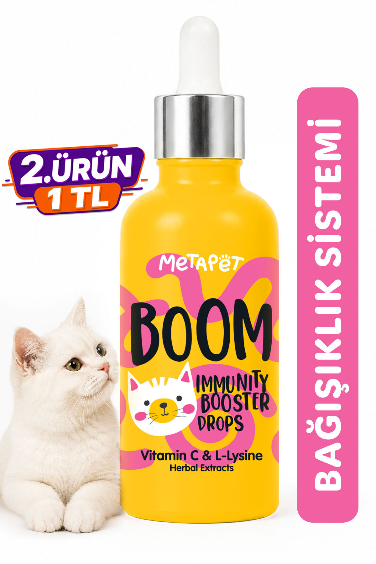 Metapet Kediler için Bağışıklık Sistemi Güçlendirici, C Vitamini ve Lysine Vitaminleri Bağışıklığı Damla