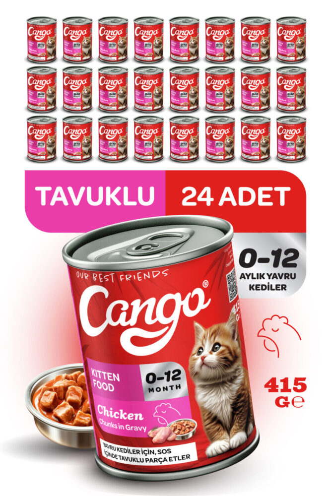 Cango Yavru Yaş Kedi Maması Tavuklu 415Gr 24Lü