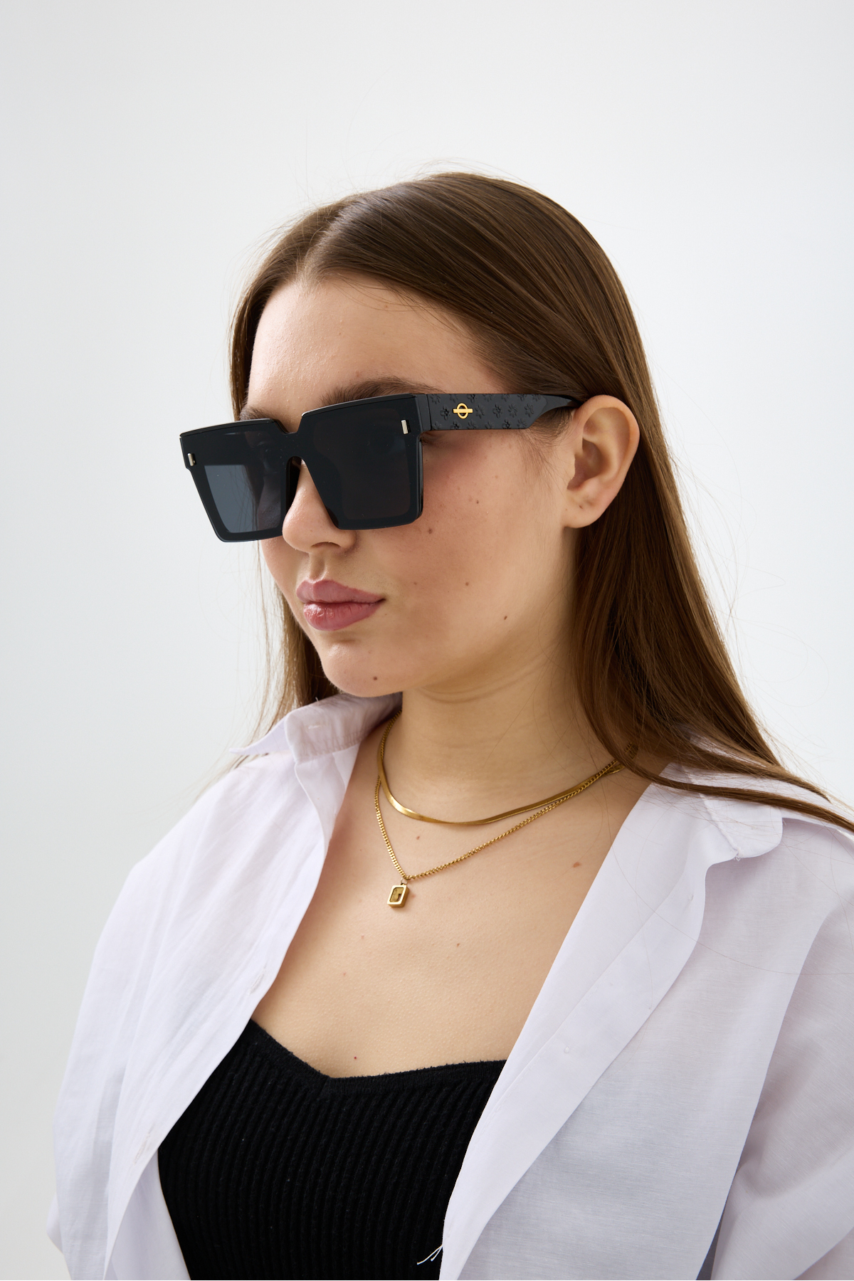 Chunky Frame Fiores Siyah Yeni Sezon Vintage Popüler Lüx Kare Kadın Güneş Gözlüğü