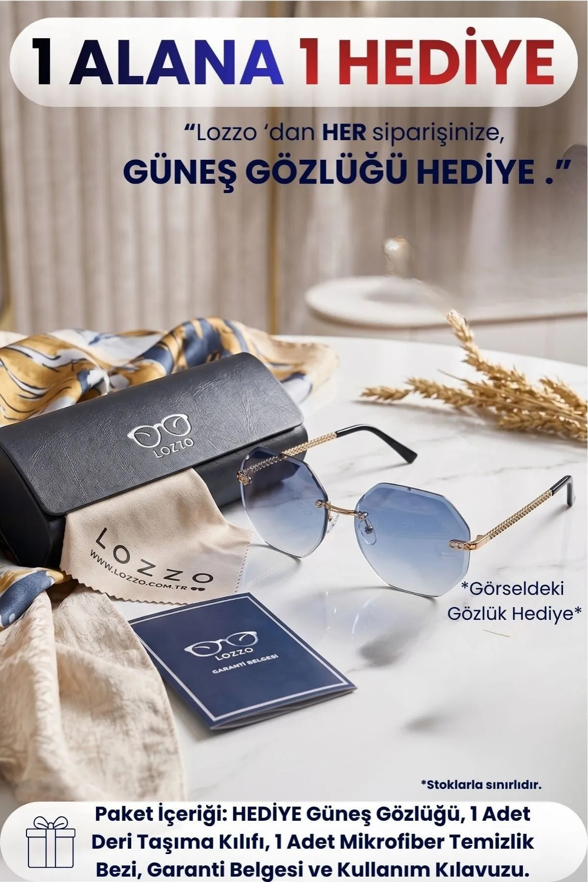 Lozzo 3lü Fırsat Seti Kadın UV400 Koruma Oversize Güneş Gözlüğü 23016-2 - Görsel 3
