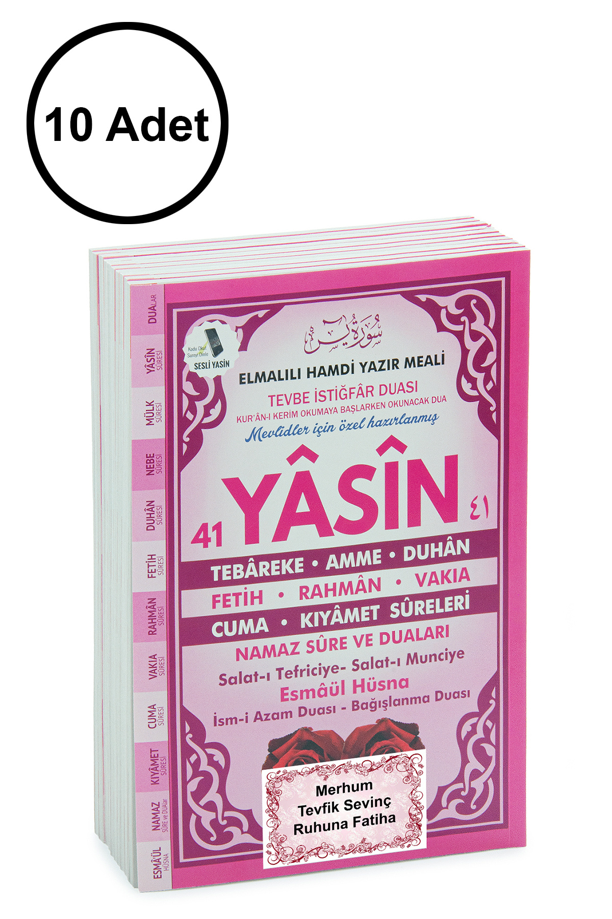 Furkan Neşriyat 10 Adet Türkçe Mealli Orta Boy 80 Sayfa 41 Yasin - Pembe Renk
