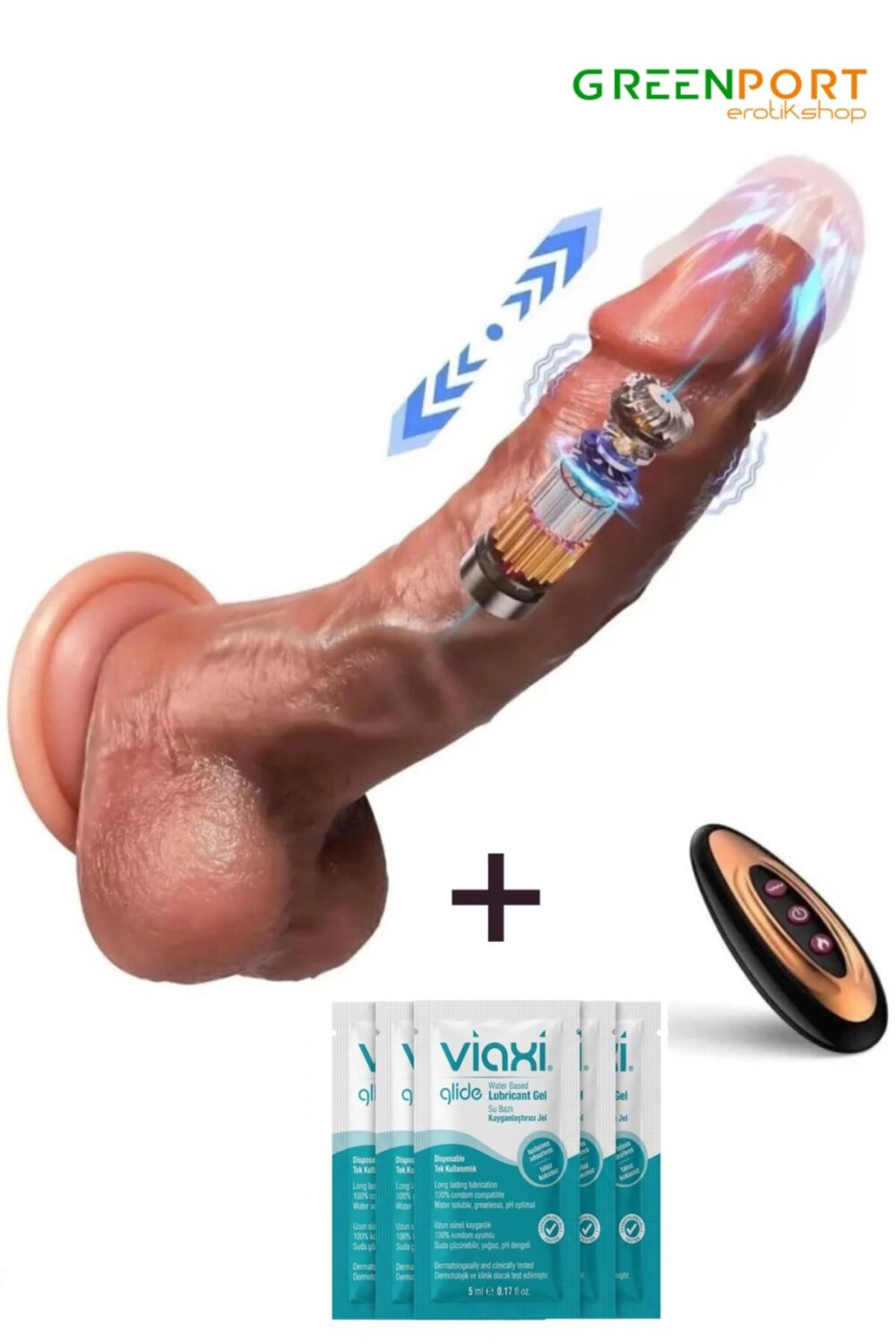 Greenport Isıtmalı Uzaktan Kumandalı Titreşimli Yapay Dildo Penis Ve ileri Geri Rotasyon Vibratör 10 Mod 22 Cm