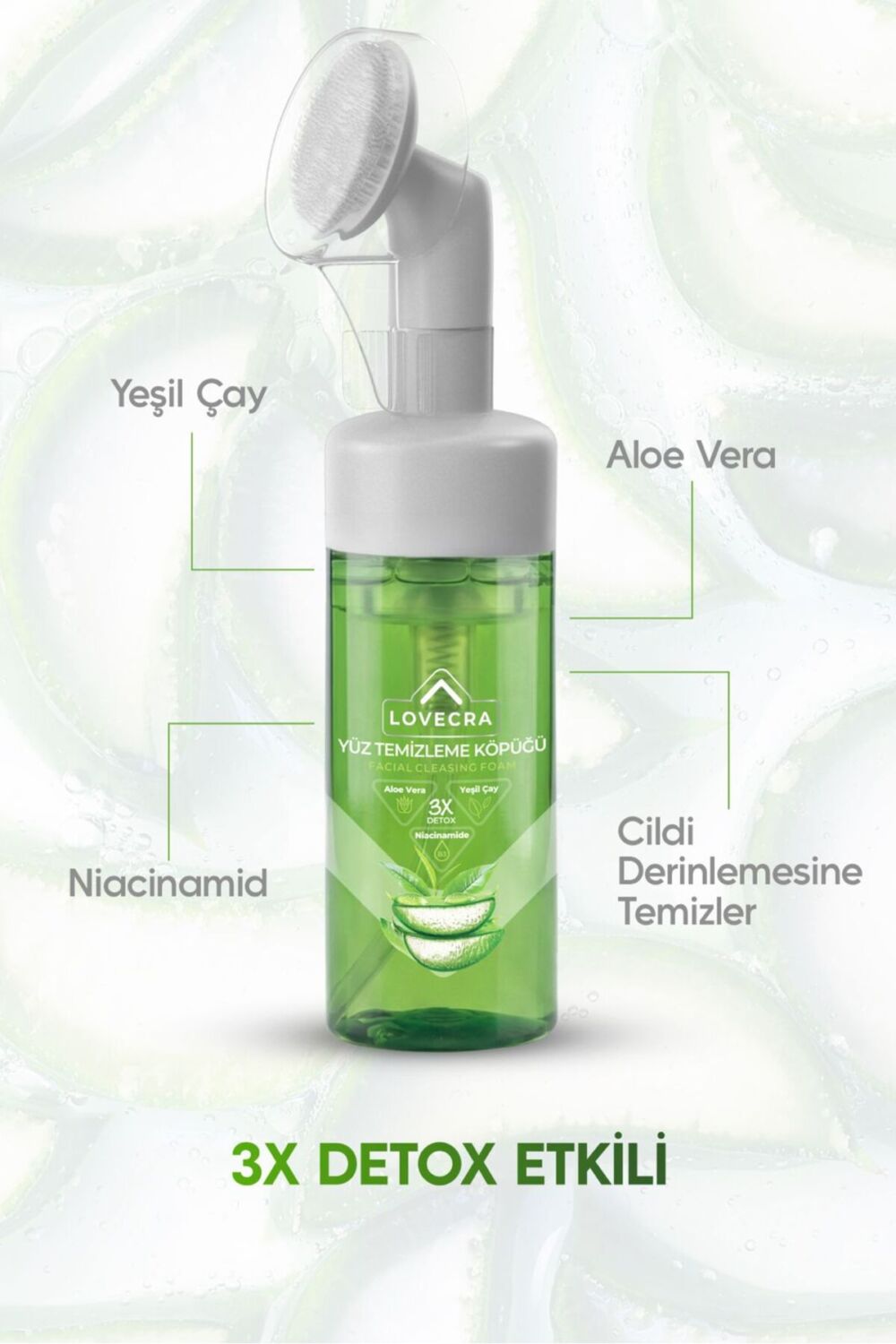 LOVECRA Aloe Vera Yüz Temizleme Köpüğü Gözenek Arındırıcı Derinlemesine Temizlik Canlılık 150 ml - Görsel 3