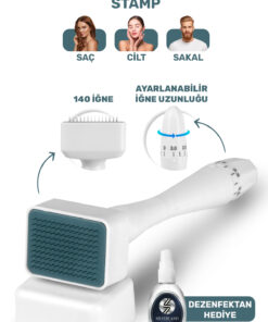 SİLVERLAND DermaStamp 140 Titanyum İğneli , Ayarlanabilir 10 İğne Ölçülü 0.25mm-3.00mm Dezenfektan Hediyeli