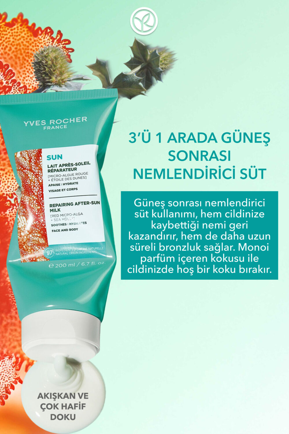 Yves Rocher Güneş Sonrası Vücut Losyonu - 3ü 1 Arada / Sun Double Defense - Boğa Dikeni 200ML - Görsel 2