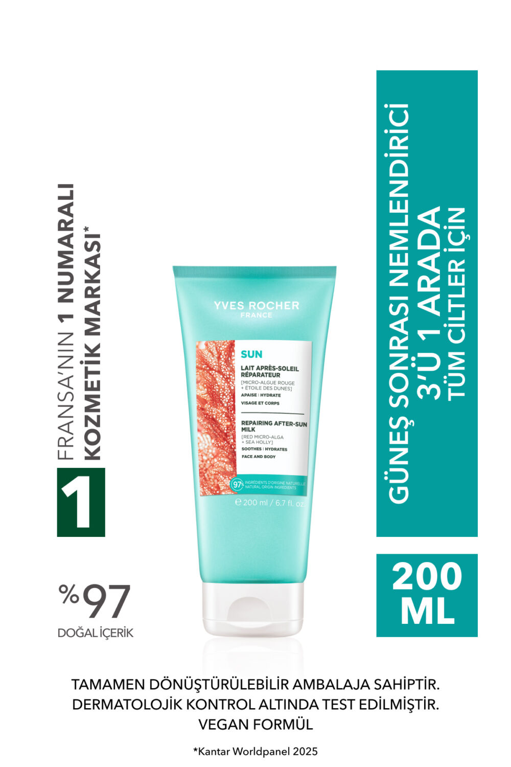 Yves Rocher Güneş Sonrası Vücut Losyonu - 3ü 1 Arada / Sun Double Defense - Boğa Dikeni 200ML