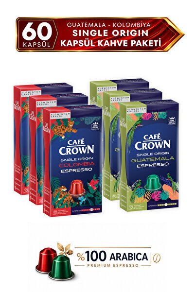 Cafe Crown 60'lı Single Origin Espresso Kapsül Kahve Tanışma Paketi Guatemala + Kolombiya ( Nespresso Uyumlu Alüminyum Kapsül Kahve) - Görsel 3
