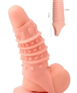 IKOKY Tırtıklı G Noktası Uyarıcı Penis Kılıfı - Halka Kılıf - Ten Rengi - Spiral Tırtıklı Model
