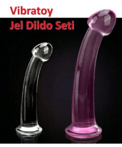 Vibratoy İkili Dildo Seti - 17 cm Vantuzlu Pembe Jel Vibrator & 14 cm Şeffaf Esnek Anal Dildo