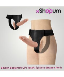 xShopum Belden Bağlamalı Çift Taraflı İçi Dolu Strapon Penis