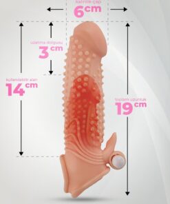 Lolita Shop Uzatmalı Uyarıcı Tırtıklı Titreşimli 3 Cm Dolgulu 19 Cm Testis Tutacaklı Realistik Penis Kılıfı - Görsel 3