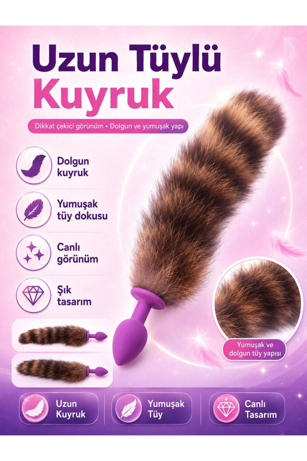 Lolita Shop Uzun Kuyruklu Tüylü Soft Silikon Dokuda 7 Cm Anal Genişletici Açıcı Alıştırıcı Anal Plug ve Tıkaç - Görsel 2