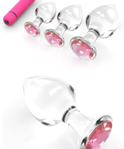 Do it Love - Kristal Anal Plug Set - 3 Boy Cam Anal Tıkaç ve Kalem Vibratör Set - Anal Plug Set 4 Lü