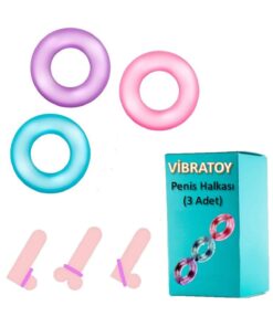 Vibratoy 3'lü Penis Halkası-Penis Ring-Cock Ring-Mor,Mavi,Pembe Penis Halkası-Penis Yüzüğü Seti