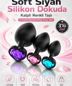 Lolita Shop Soft Silikon Dokuda Kalpli Renkli Taşlı 3 Farklı Boyutta Anal Alıştırıcı Genişletici Plug Tıkaç Set