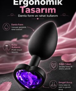Lolita Shop Soft Silikon Dokuda Kalpli Renkli Taşlı 3 Farklı Boyutta Anal Alıştırıcı Genişletici Plug Tıkaç Set - Görsel 3