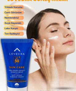 LOVECRA GÜNEŞ KREMİ SPF 50+ Yüksek UVA/UVB Koruma Yağsız Yaşlanma ve Leke Karşıtı Yüz Kremi 50ml