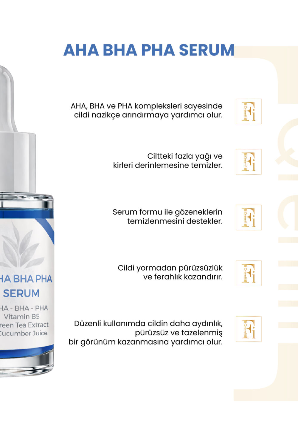 Qremfi Gözenek Sıkılaştırıcı | Siyah Nokta Karşıtı | AHA + BHA+PHA Serum 30 ml - Görsel 2