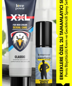Love Power Uzman Penis Büyütücülü Krem ve Super Hero Geciktiricili 15ml Sprey Seti