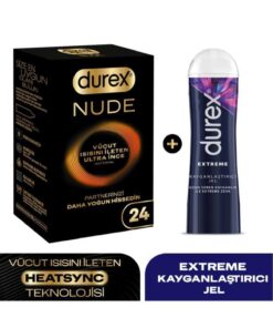 Durex Nude Ultra İnce Prezervatif 24’lü + Extreme Kayganlaştırıcı Jel Isı Aktaran Set