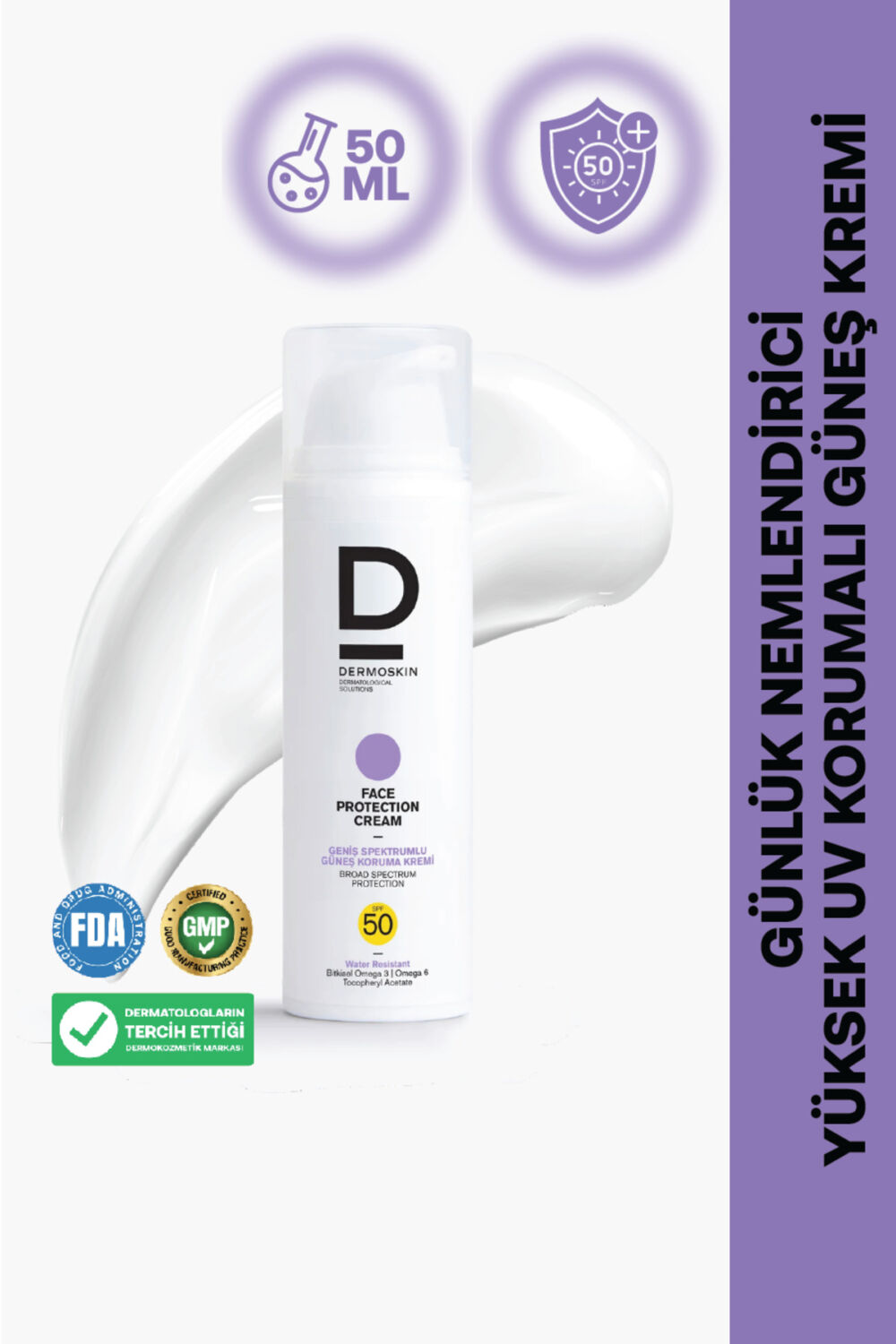 Dermoskin Face Protection Cream Spf 50+ | Nemlendirici Yüz Güneş Kremi | Suya Dayanıklı | 50 ml - Görsel 2