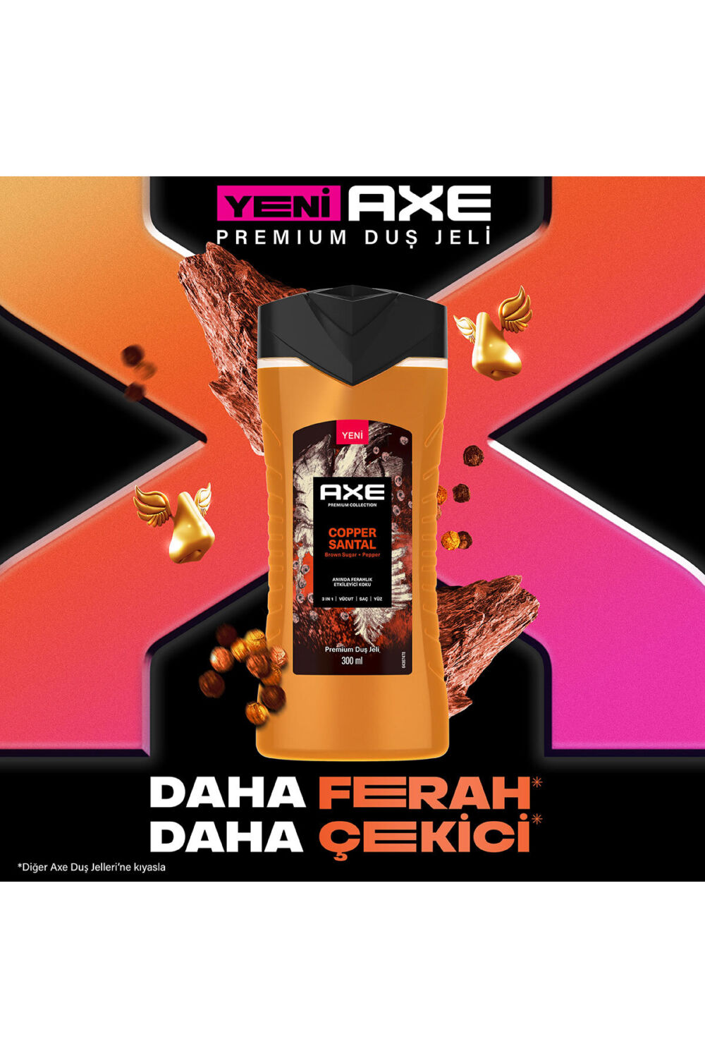 Axe Premium Collection Duş Jeli Copper Santal 3 in 1 Vücut Saç Yüz 300 ml x2 - Görsel 3