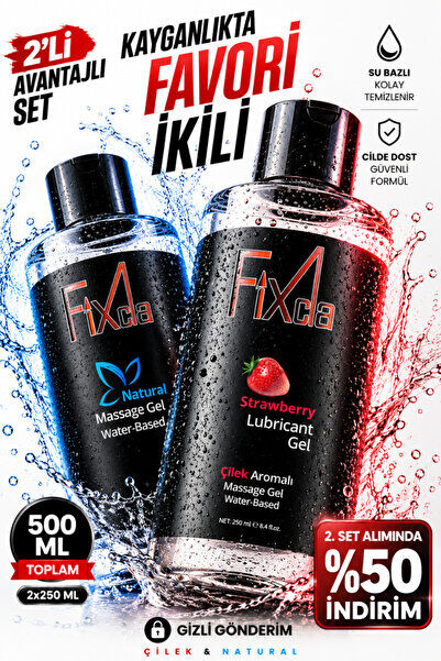 FixCla Natural & Çilek Aromalı Kayganlaştırıcı Jel Seti 250 ml x 2 – Su Bazlı, Uzun Kayganlık - Görsel 3