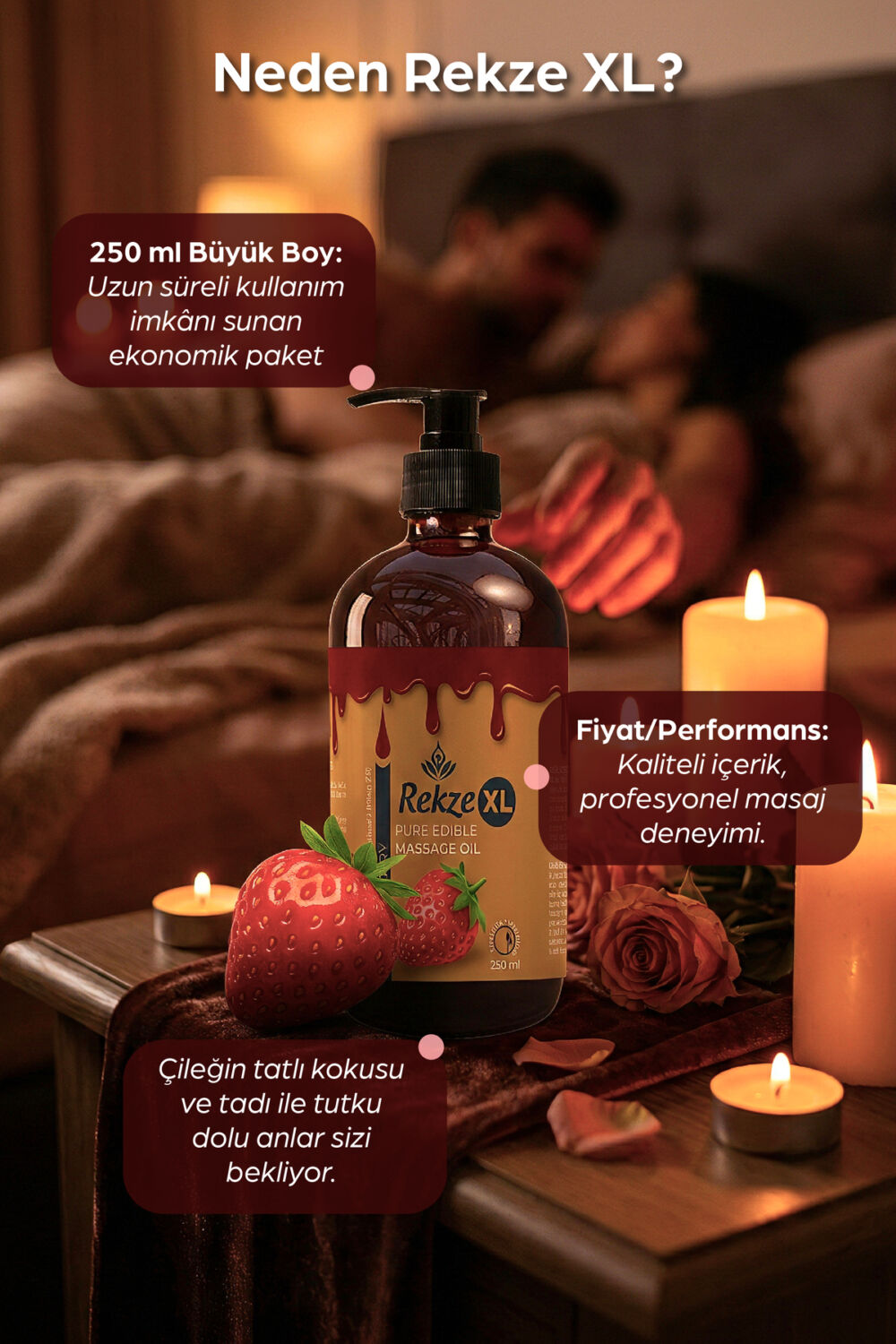 Rekze Çilekli Yenilebilir Masaj Yağı 250 ml Etkili Ve Erotica Zar Poz Çarkı Seti - Görsel 3