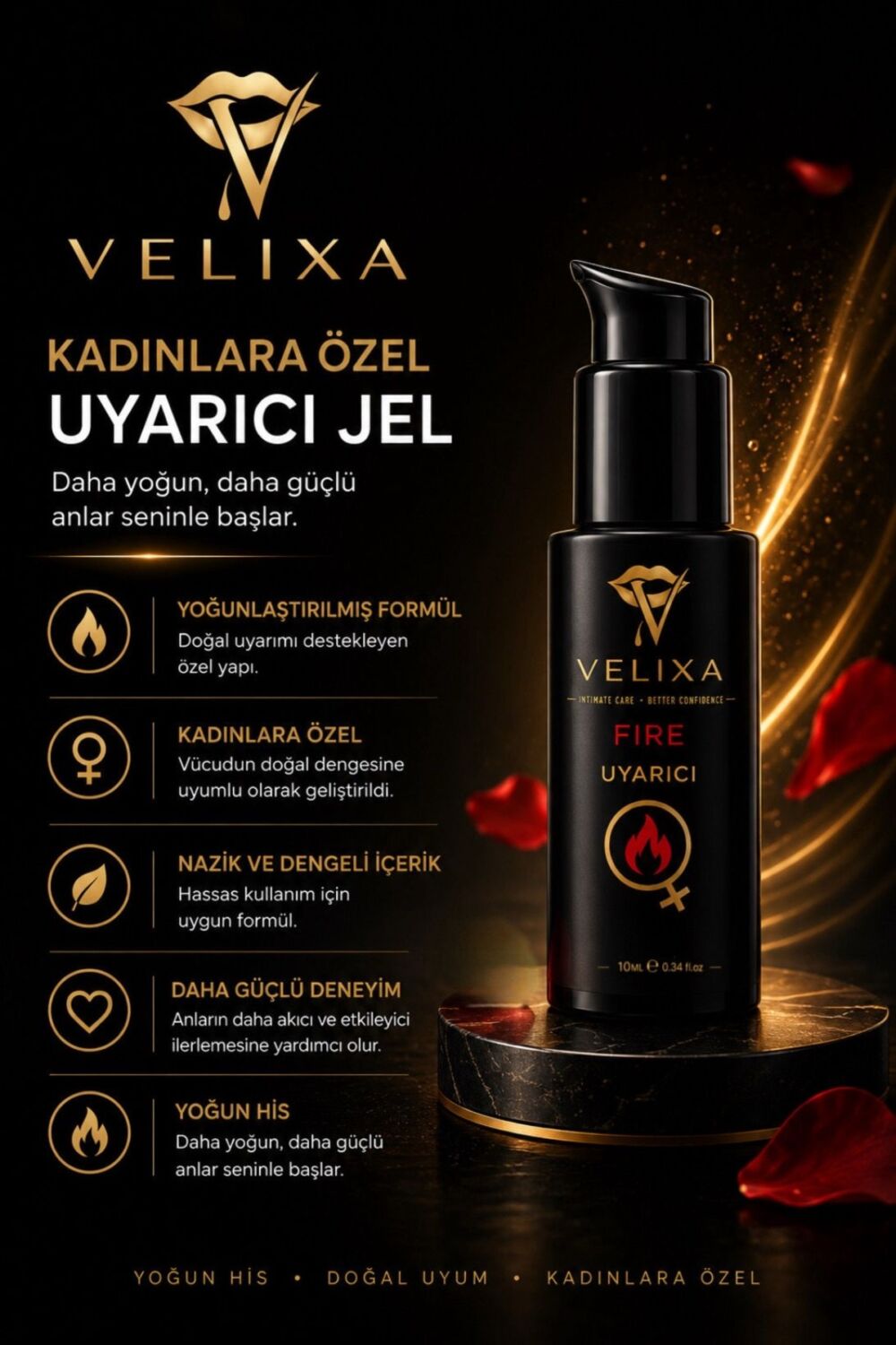 VELIXA 3’lü Set – Çilekli Kayganlaştırıcı Jel, Kadın Uyarıcı Jel & Genital Parfüm - Görsel 3
