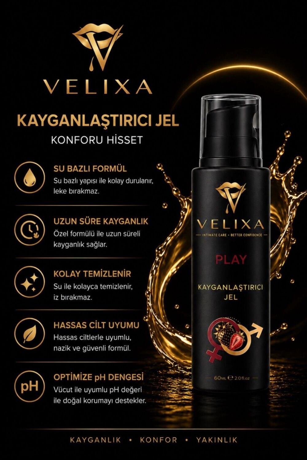 VELIXA 3’lü Set – Çilekli Kayganlaştırıcı Jel, Kadın Uyarıcı Jel & Genital Parfüm - Görsel 2