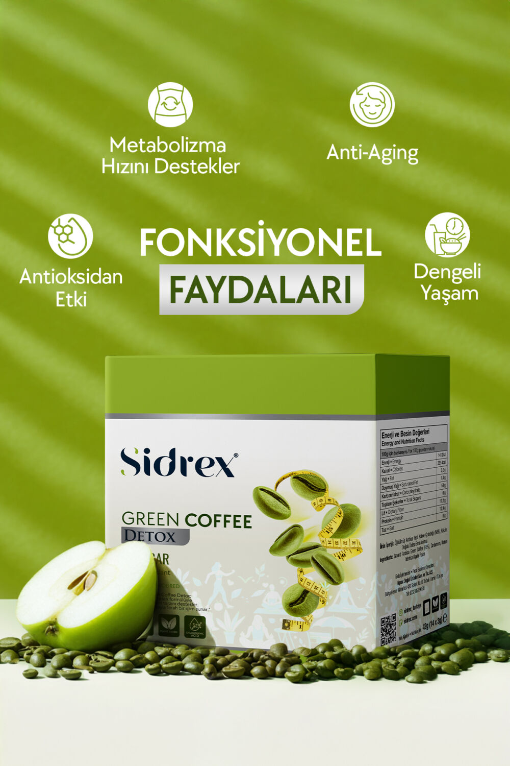 SIDREX Green Coffee Detox - Antioksidan & Metabolizma Destekli Şekersiz Yeşil Kahve - Görsel 3