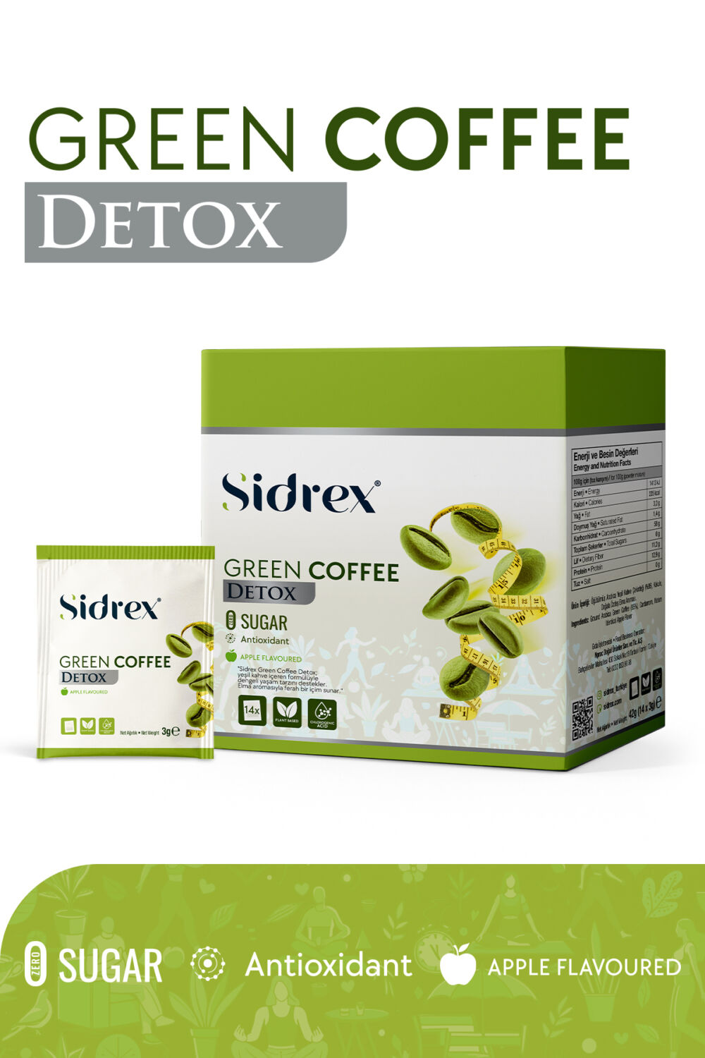 SIDREX Green Coffee Detox - Antioksidan & Metabolizma Destekli Şekersiz Yeşil Kahve
