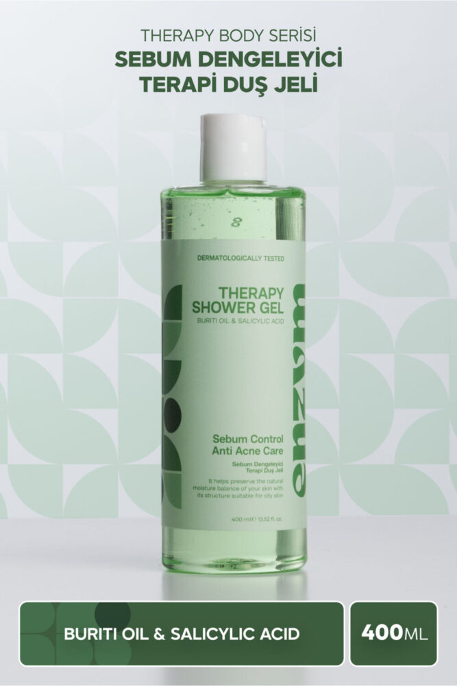 ENZYM COSMETICS Yağlı Ciltlere Özel, Akne Karşıtı, Sebum Dengeleyici Duş Jeli 400 ml (Salisilik Asit)