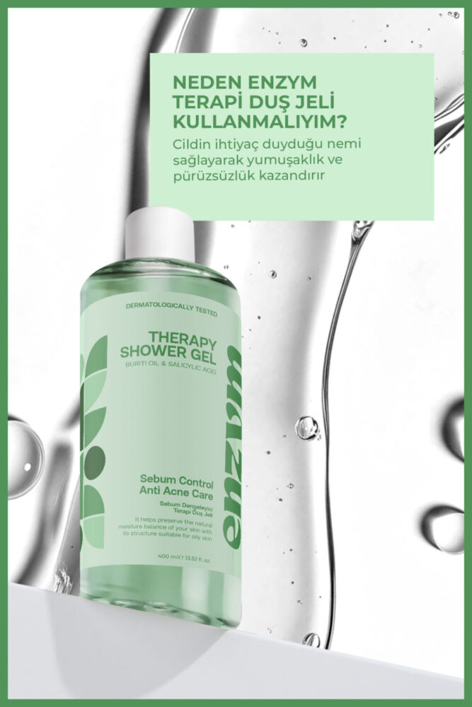 ENZYM COSMETICS Yağlı Ciltlere Özel, Akne Karşıtı, Sebum Dengeleyici Duş Jeli 400 ml (Salisilik Asit) - Görsel 2