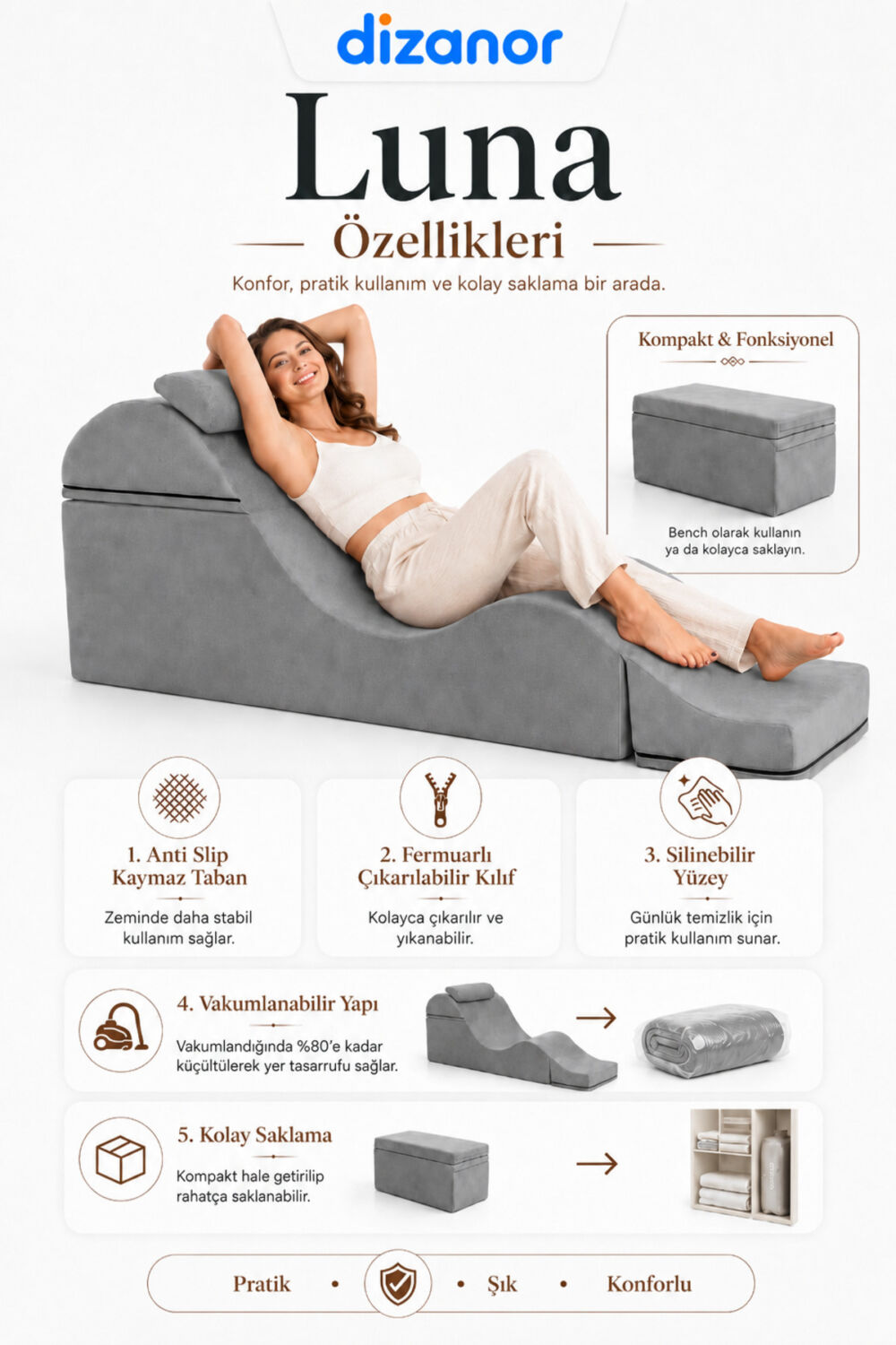 Dizanor Luna Yetişkinlere Özel Cinsel Pozisyon Destek Koltuğu Katlanabilir Bench Formlu Fantezi Yatağı - Görsel 2