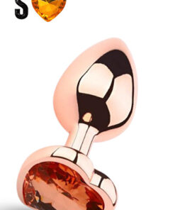AMOSİS Paslanmaz Çelik Rose Gold Kalpli Mücevher Taşlı Pürüzsüz Rose Gold Metal Anal Butt Plug - Küçük Boy - Görsel 3