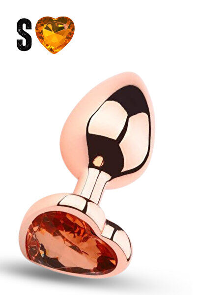 AMOSİS Paslanmaz Çelik Rose Gold Kalpli Mücevher Taşlı Pürüzsüz Rose Gold Metal Anal Butt Plug - Küçük Boy - Görsel 3
