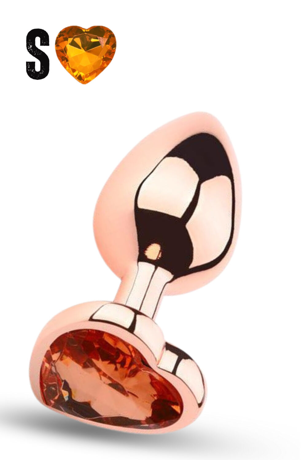 AMOSİS Paslanmaz Çelik Rose Gold Kalpli Mücevher Taşlı Pürüzsüz Rose Gold Metal Anal Butt Plug - Küçük Boy