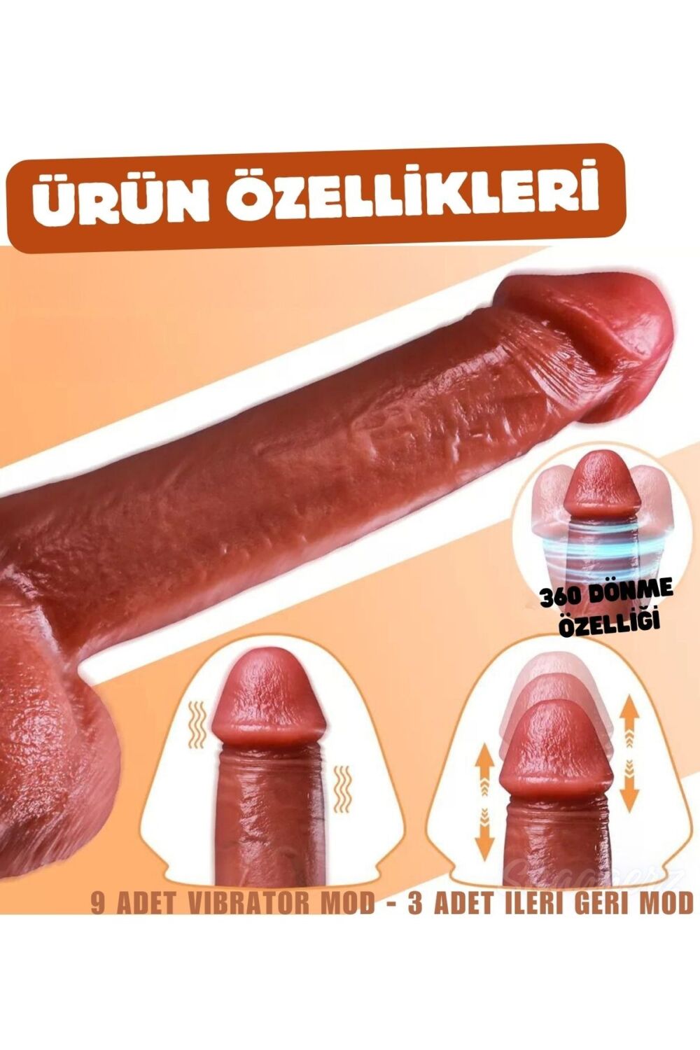 CD MARKETİNG Uzaktan Kumandalı Isıtmalı İleri Geri Hareketli Rotasyonlu Realistik Penis Vibratör Dildo 22 Cm