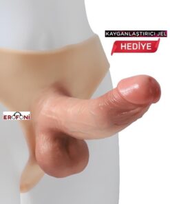 Erofoni Premium Giyilebilir 21 CM Ultra Süper Realistik İçi Boş Model Belden Bağlamalı Dildo Penis