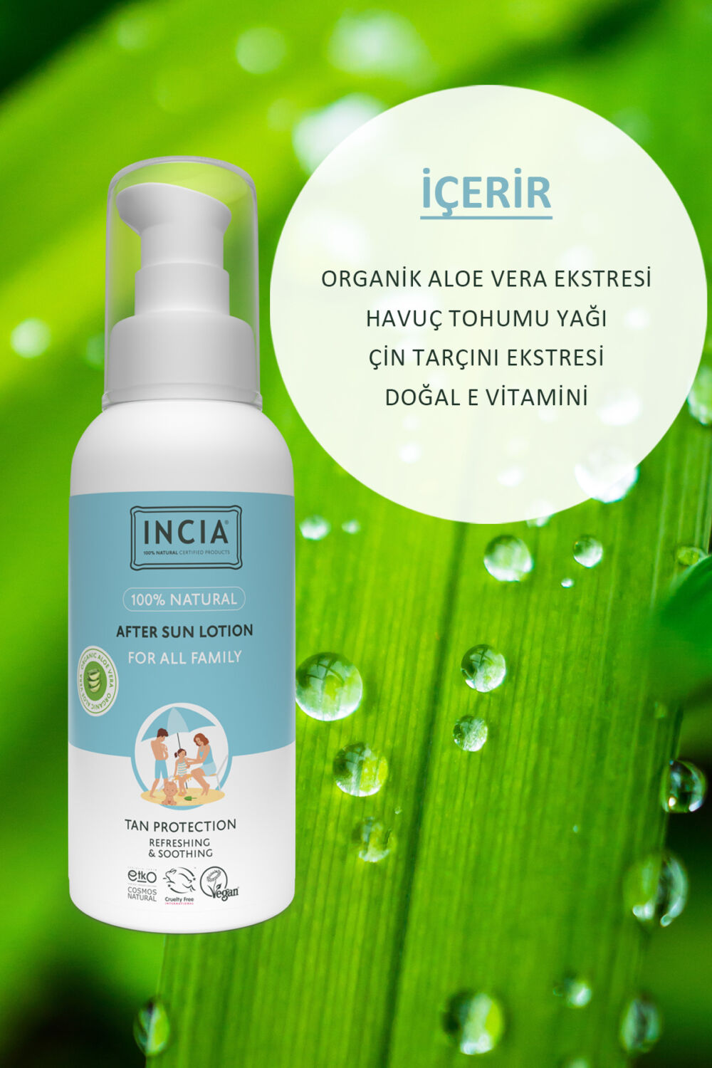 INCIA 100% Natural After Sun Losyon Güneş Sonrası Organik Aloe Vera Nemlendirici Rahatlatıcı 100 ml - Görsel 3