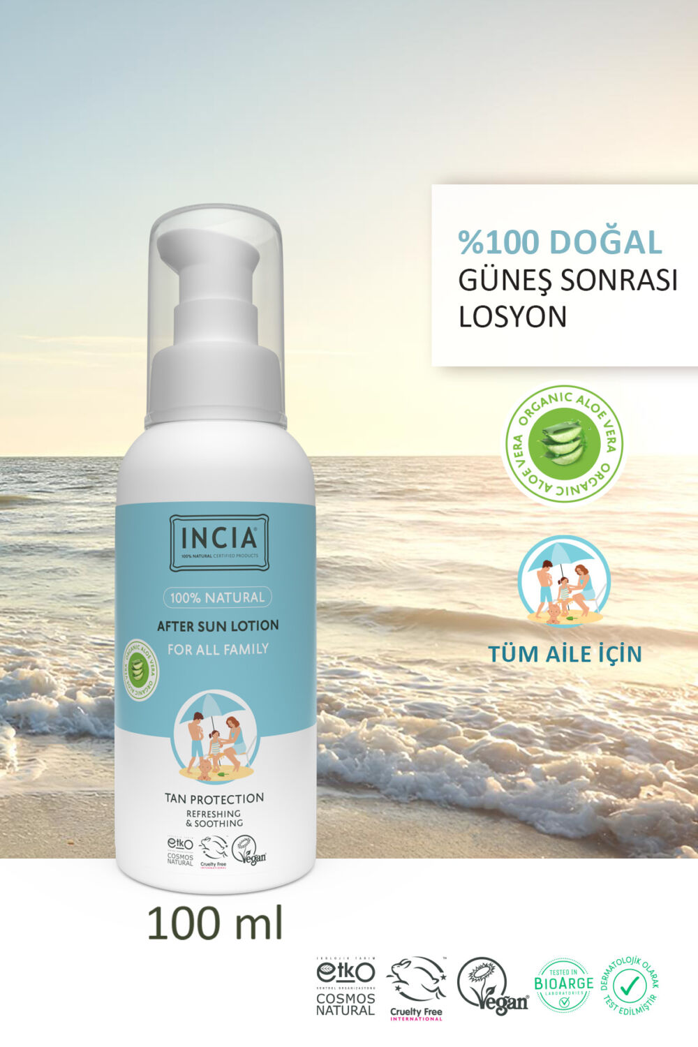 INCIA 100% Natural After Sun Losyon Güneş Sonrası Organik Aloe Vera Nemlendirici Rahatlatıcı 100 ml - Görsel 2