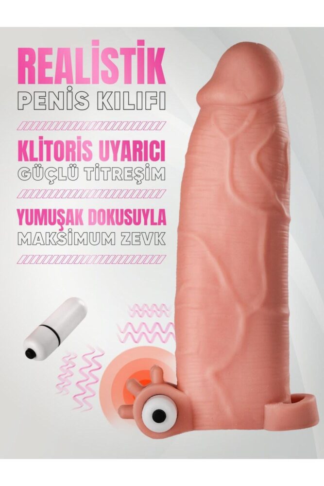 Lolita Shop Testis Tutacaklı Güçlü Titreşimli Kalın 5.5 Cm Uzatmalı Dolgulu 20 Cm Gerçekçi Dokuda Penis Kılıfı