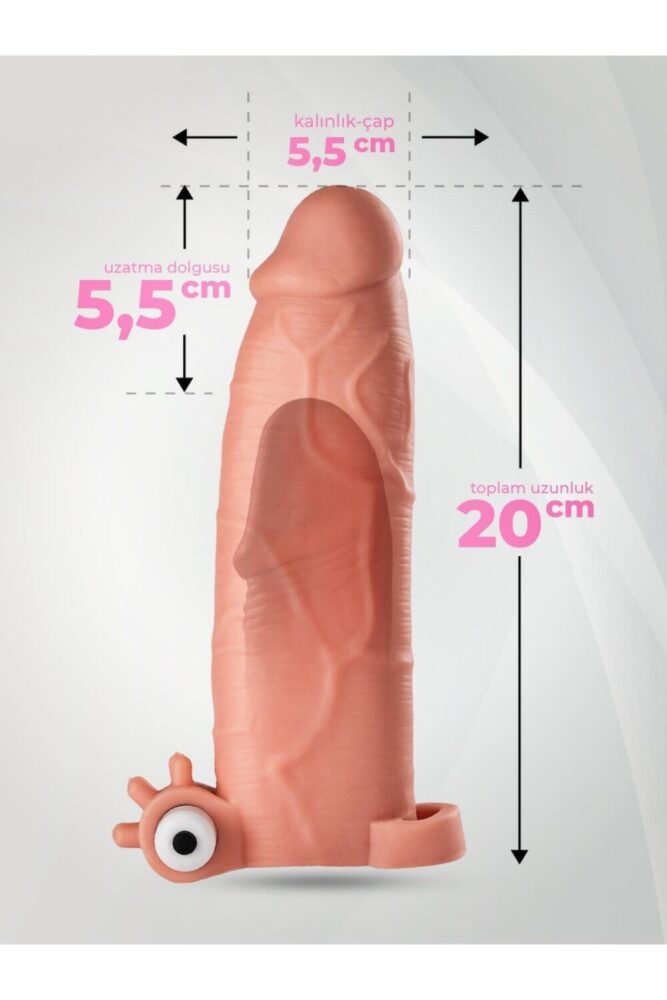 Lolita Shop Testis Tutacaklı Güçlü Titreşimli Kalın 5.5 Cm Uzatmalı Dolgulu 20 Cm Gerçekçi Dokuda Penis Kılıfı - Görsel 3